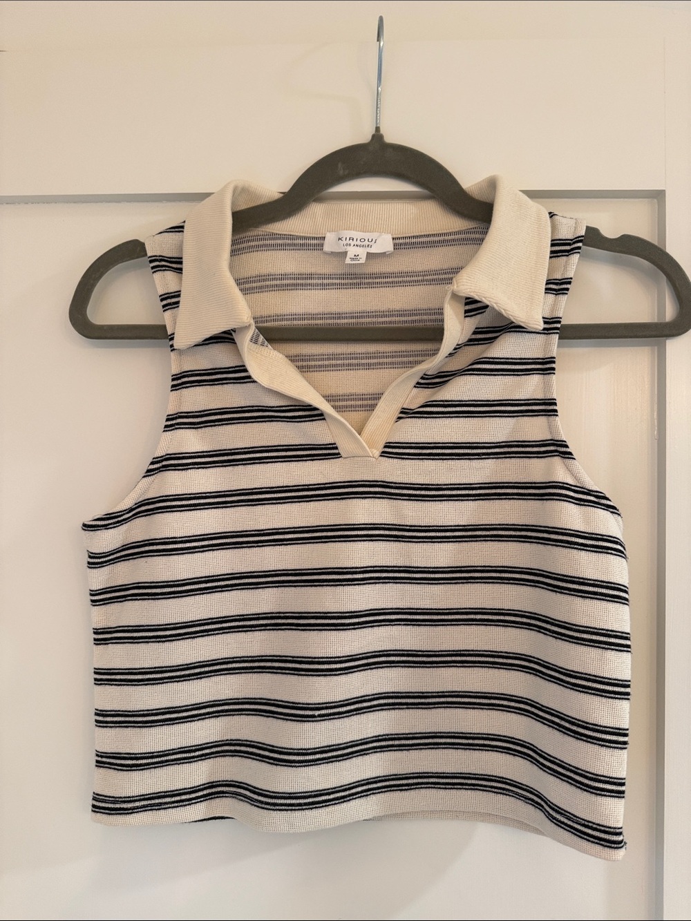 Sleeveless Collared Stripe Tank Top - Cream & Black